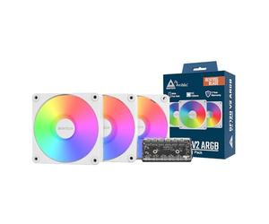 MONTECH GF120R V2 ARGB 120mm Case Fan - Sleek & Minimalist Design, High Airflow, Hydraulic Bearing, Quiet Performance, Vibrant ARGB Lighting, Reverse Blade, 3 in 1 Pack with 6X6 Fan Hub, White