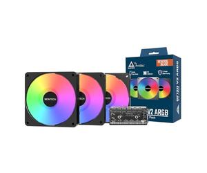 MONTECH GF120R V2 ARGB 120mm Case Fan - Sleek & Minimalist Design, High Airflow, Hydraulic Bearing, Quiet Performance, Vibrant ARGB Lighting,Reverse Blade, 3 in 1 Pack with 6X6 Fan Hub, Black