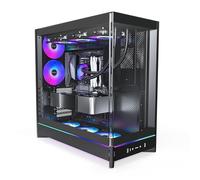 MONTECH HS02 PRO, ATX Mid-Tower PC Case, Gaming PC, High-Airflow, Reversible Layout, Sturdy Curved Tempered Glass Front Panel, 5x ARGB PWM Fan Pre-Installed, Sink-in Design, Toolless Panels, Black, US