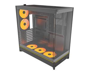 Montech HS02 PRO Mid Tower Dual Chamber Curved Glass Black Reversible Layout, 5x
