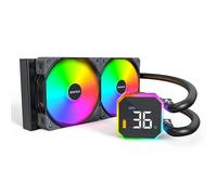 MONTECH HyperFlow Digital 240 CPU Liquid Cooler with 3100RPM Pump 240mm AIO 2×120mm E28 ARGB Fans, Real-Time Digital Display, Intel and AMD Support (Black)