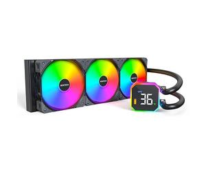 MONTECH HyperFlow Digital 360 CPU Liquid Cooler with 3100RPM Pump 360mm AIO 3×120mm E28 ARGB Fans, Real-Time Digital Display, Intel and AMD Support (Black)