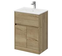 Montego 1 Drawer 2 Door Vanity Unit with Angel Basin | Autumn Oak | MDF | 600mm