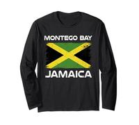 Montego Bay Jamaica Flag Distressed Island Pride Design Long Sleeve T-Shirt