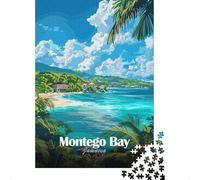 Montego Bay Jamaica Travel Poster 1000 Piece Jigsaw Puzzle, Historic Square Architecture, Thick Cardboard Pieces for Travel Lovers, Mindful Activity, Paper Board, 70x50cm/1000pcs