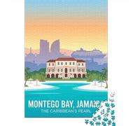 Montego Bay Jamaica Travel Poster Jigsaw Puzzle 1000 Pieces, Romantic City Break Scene, Premium Paper Puzzle, Decorative Artwork for Travel Lovers, Birthday Gift, 70x50cm/1000pcs