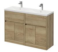 Montego Floor Standing 2 Drawer 4 Door Vanity Unit with Glide Double Basin | Autumn Oak | MDF | 1200mm