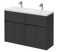 Montego Floor Standing 2 Drawer 4 Door Vanity Unit with Glide Double Basin | Graphite Grey | MDF | 1200mm