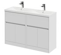 Montego Floor Standing 2 Drawer 4 Door Vanity Unit with Glide Double Basin | Satin White | MDF | 1200mm