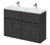 Montego Floor Standing 2 Drawer 4 Door Vanity Unit with Lucia Double Basin | Graphite Grey | MDF | 1200mm