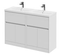 Montego Floor Standing 2 Drawer 4 Door Vanity Unit with Lucia Double Basin | Satin White | MDF | 1200mm