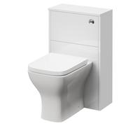 Montego Toilet Unit and Kingston Rimless Back to Wall Toilet Pan with Soft Close Toilet Seat | Gloss White | ABS Polished Chrome | 500mm