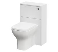 Montego Toilet Unit and Kingston Rimless Back to Wall Toilet Pan with Soft Close Toilet Seat | Satin White | ABS Polished Chrome | 500mm