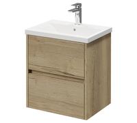 Montego Wall Mounted 2 Drawer Vanity Unit with Glide Basin | Autumn Oak | MDF | 500mm