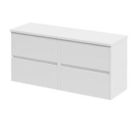 Montego Wall Mounted 4 Drawer Vanity Unit for Countertop Basins | Gloss White | MDF | 1200mm