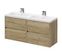 Montego Wall Mounted 4 Drawer Vanity Unit with Lucia Double Basin | Autumn Oak | MDF | 1200mm
