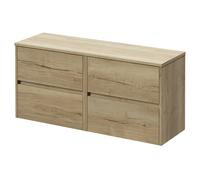 Montego Wall Mounted Vanity Unit for Countertop Basins with 4 Drawers | Autumn Oak | MDF | 1200mm