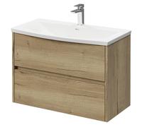 Montego Wall Mounted Vanity Unit with 1 Tap Hole Curved Basin and 2 Drawers | Autumn Oak | MDF | 800mm