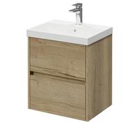 Montego Wall Mounted Vanity Unit with 1 Tap Hole Slim Edge Basin and 2 Drawers | Autumn Oak | MDF | 500mm