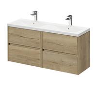 Montego Wall Mounted Vanity Unit with Ceramic Double Basin and 4 Drawers | Autumn Oak | MDF | 1200mm