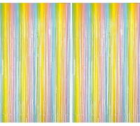 Montegoni 2pcs 3.3ft x 8.2ft Glitter Colorful Tinsel Curtains, Foil Fringe Streamers for Party Decor - New Year, Birthday, Baby Shower, Wedding, Holiday Backdrop Decoration