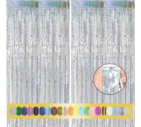 Montegoni 2pcs 3.3ft x 8.2ft Glitter Silver Tinsel Curtains, Foil Fringe Streamers for Party Decor - New Year, Birthday, Baby Shower, Wedding, Holiday Backdrop Decoration