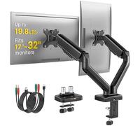 monTEK Dual Monitor Arm Gas Spring with Smart USB Hub, Full Motion Desk Mount for 17-32 inch Screens, Up to 9kg, VESA 75x75/100x100, Tilt, Swivel&Rotation Adjustment, Clamp & Grommet Fixing