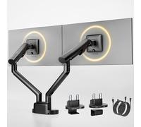 monTEK Dual Monitor Arm with Smart USB Hub, Heavy Duty Dual Spring Adjustable Mount for 17-35 Inch Flat/Curved Screens, Max Load 11kg, Clamp & Grommet Installation, VESA 75/100mm, Black, MA1010UCBK-D