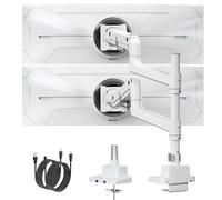 monTEK Dual Ultrawide Monitor Arm for 17-57” Computer Screens, Holds up to 27 kg, Adjustable Gas Spring Arm with USB A/C, Heavy-Duty Vertical Stackable Monitor Stand, 75/100mm VESA Mount, White