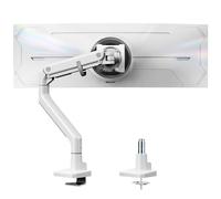 monTEK Heavy-Duty Monitor Arm for 17-57" Ultrawide Curved Screen, Load 27kg, Height Adjustable Monitor Desk Mount with Tilt Swivel Rotate, Gas Spring, 75/100 VESA Mount, Clamp & Grommet, White