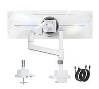 monTEK Heavy-Duty Single Monitor Arm for 17-57 inch, Load 27kg Ultrawide Screens, Gas Spring Curved Adjustable Monitor Stand for Desk, 75/100mm VESA Mount with USB, White