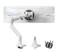 monTEK Single Monitor Arm with USB A/C for 17-57" Ultrawide Curved Screen, Load 27kg, Adjustable Monitor Desk Mount with Tilt Swivel Rotate, Gas Spring, 75/100 VESA Mount, Clamp & Grommet, White