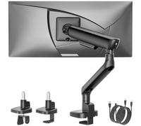 monTEK Single Monitor Arm with USB, Mechanical Spring Monitor Arm for 17-40" Screens, Adjustable Monitors Desk Mount Holds up to 24.2 lbs with C Clamp/Grommet Desk Mount, VESA 75/100mm, MA1011UCBK