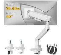 monTEK Single Monitor Arm with USB, Mechanical Spring Monitor Arm for 17-40" Screens, Adjustable Monitors Desk Mount Holds up to 26.4 lbs with C Clamp/Grommet Desk Mount, VESA 75/100mm, MA1011UCWH