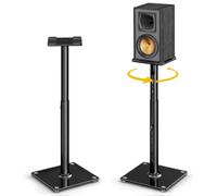 monTEK Speaker Stands Pair, 55 lbs Floor Stand for Surround Sound, 33" | Thickened tempered glass top & base, steel, surround sound, 55 lb, 6 heights 23-33", 180° swivel, pads & carpet spikes