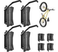 monTEK Swivel Bike Wall Mounts for 4.5" Wide Fat Tyre, 4-Pack Heavy Duty Bike Racks, Hold up to 35kg, Space-Saving Vertical Bicycle Storage for Garage, Wall-Mounted Hooks for MTB, Road & Hybrid Bikes