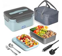 Monteka 100W Heated Lunch Box for Adults, Electric Lunchbox with 1.8L Large Capacity Container and 0.7L Fruit Layer, 3-in-1 12V/24V/230V Food Warmer for Car, Truck, Office, Gifts for Drivers Lovers