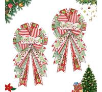 Montekin Large Christmas Wreath Bows 20x11 Inch, 2 Pack Elf Legs with Candy Pattern Burlap Wired Bows, Decorative Christmas Tree Topper Bow for Front Door Indoor Outdoor Xmas Decorations (Red)
