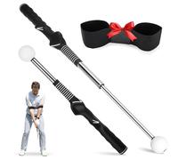 Montela Retractable Golf Swing Trainer,Right-Handed Training Aid with Grip Trainer for Swing Tempo & Chipping, Golf Swing Trainer with Arm Band for Beginners, Indoor Outdoor Practice