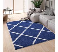Montella Geometric Shaggy Rug - Super Soft High-pile, Modern Pattern, Non-Shedding, Easy to Clean Area Rugs For Living Room, Bedroom, Kitchen, Dining Room (Diamond - Navy, 80x150)