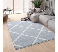 Montella Geometric Shaggy Rug - Super Soft High-pile, Modern Pattern, Non-Shedding, Easy to Clean Area Rugs For Living Room, Bedroom, Kitchen, Dining Room (Diamond - Duckegg/Ivory, 200x290)