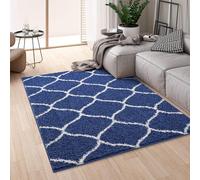 Montella Geometric Shaggy Rug - Super Soft High-pile, Modern Pattern, Non-Shedding, Easy to Clean Area Rugs For Living Room, Bedroom, Kitchen, Dining Room (Trellis - Navy/Ivory, 120 cm square)