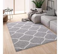 Montella Geometric Shaggy Rug - Super Soft High-pile, Modern Pattern, Non-Shedding, Easy to Clean Area Rugs For Living Room, Bedroom, Kitchen, Dining Room (Trellis - Grey/Ivory, 120x170)