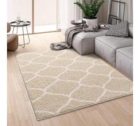 Montella Geometric Shaggy Rug - Super Soft High-pile, Modern Pattern, Non-Shedding, Easy to Clean Area Rugs For Living Room, Bedroom, Kitchen, Dining Room (Trellis - Beige/Ivory, 120x170)