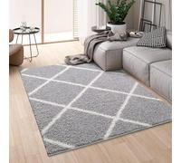 Montella Geometric Shaggy Rug - Super Soft High-pile, Modern Pattern, Non-Shedding, Easy to Clean Area Rugs For Living Room, Bedroom, Kitchen, Dining Room (Diamond - Grey/Ivory, 120x170)