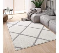 Montella Geometric Shaggy Rug - Super Soft High-pile, Modern Pattern, Non-Shedding, Easy to Clean Area Rugs For Living Room, Bedroom, Kitchen, Dining Room (Diamond - White, 80x150)