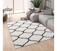 Montella Geometric Shaggy Rug - Super Soft High-pile, Modern Pattern, Non-Shedding, Easy to Clean Area Rugs For Living Room, Bedroom, Kitchen, Dining Room (Trellis - Ivory/Black, 80x150)