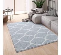 Montella Geometric Shaggy Rug - Super Soft High-pile, Modern Pattern, Non-Shedding, Easy to Clean Area Rugs For Living Room, Bedroom, Kitchen, Dining Room (Trellis - Duckegg/Ivory, 60x110)