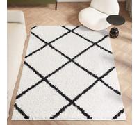Montella Geometric Shaggy Rug - Super Soft High-pile, Modern Pattern, Non-Shedding, Easy to Clean Area Rugs For Living Room, Bedroom, Kitchen, Dining Room (Diamond - White/Black Line, 80x150)