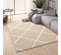 Montella Geometric Shaggy Rug - Super Soft High-pile, Modern Pattern, Non-Shedding, Easy to Clean Area Rugs For Living Room, Bedroom, Kitchen, Dining Room (Diamond - Beige/Ivory, 60x110)